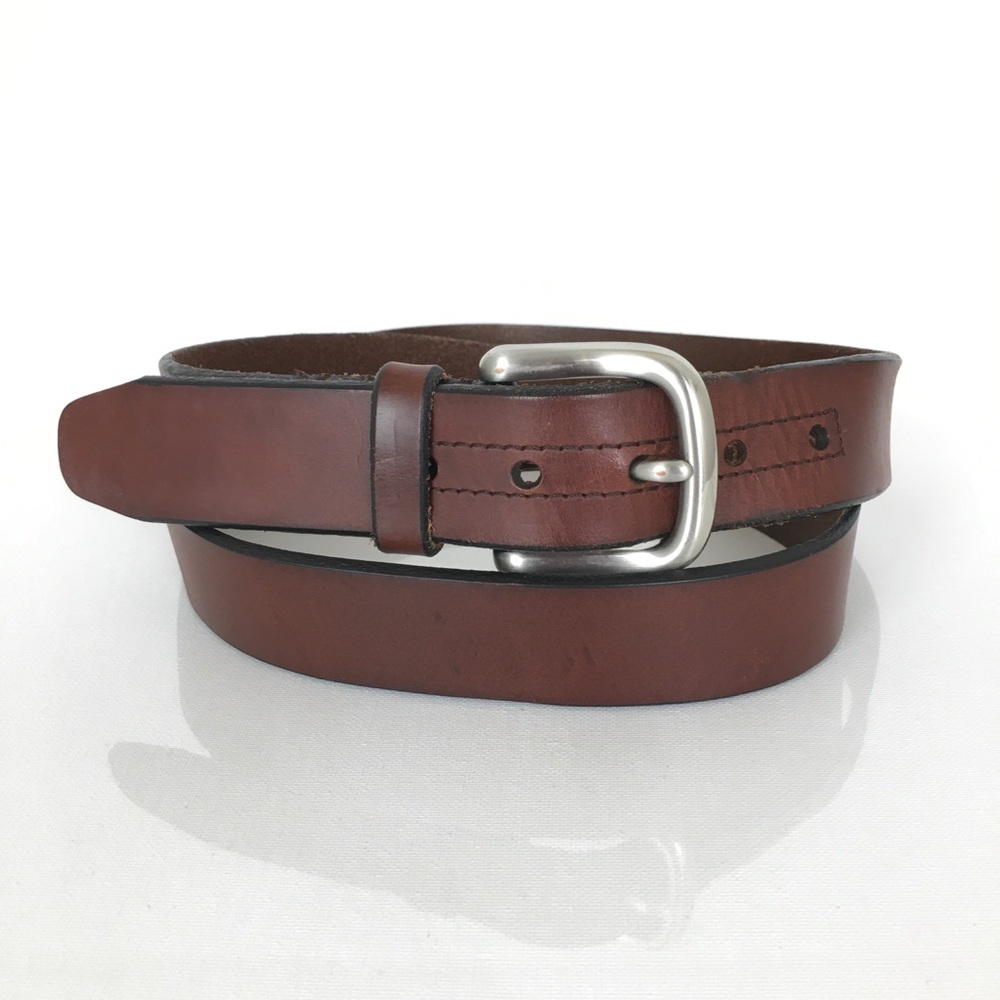 Fossil Mens Brown Leather Casual Belt Size 42 Silver Buckle